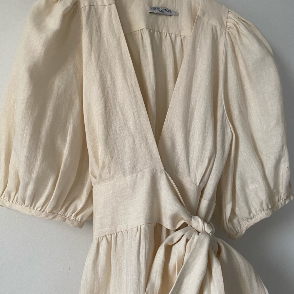 THREE GRACES LONDON Fiona Dress Ivory Linen S/M - Picture 7 of 13